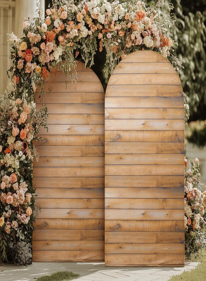 Htper 7.2FT Wooden Arch Backdrop Cover Spandex, Wrinkle Free Fitted Arch Background Cover Farmhouse Style, Vintage 2-Sided Round Top Chiara Arch Cover for Wedding Photography Birthday Baby Shower - Image 3